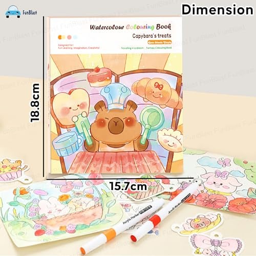 FunBlast Capybara Coloring Book for Kids – Watercolor Painting Book Set, DIY Graffiti Coloring Note-Book with Watercolor Gouache Brush, Creative Coloring Book for Kids (Capybara) - Image 3