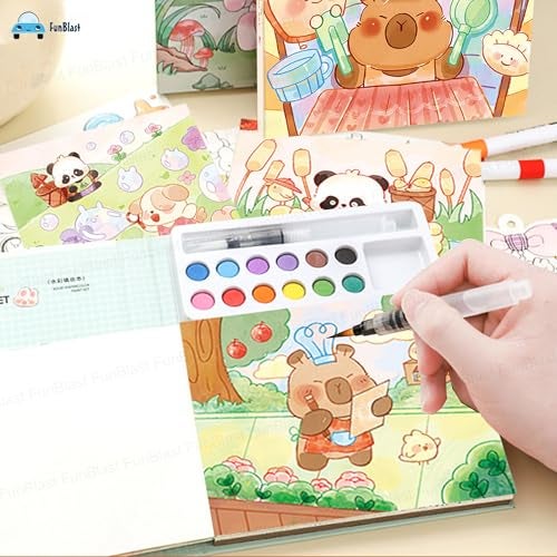 FunBlast Capybara Coloring Book for Kids – Watercolor Painting Book Set, DIY Graffiti Coloring Note-Book with Watercolor Gouache Brush, Creative Coloring Book for Kids (Capybara) - Image 5