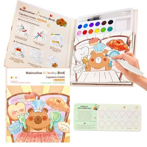 FunBlast Capybara Coloring Book for Kids – Watercolor Painting Book Set, DIY Graffiti Coloring Note-Book with Watercolor Gouache Brush, Creative Coloring Book for Kids (Capybara) - Image 1
