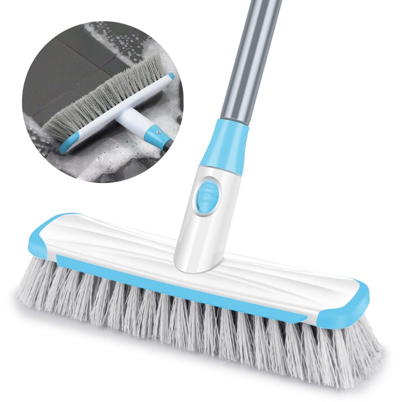 Floor Scrubber with Long Handle 2 in 1 Scrubbing Brush Stiff Bristle Shower Cleaning Brush for Bathroom Kitchen Tub Carpet Grout Tile
