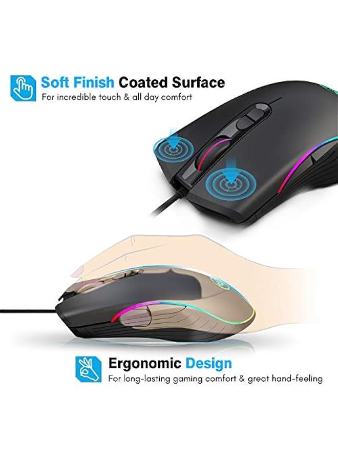general RGB Gaming Mouse, 4 DPI (1000/1600/3200/6400) Optical LED Mouse Wired with 7 ons RGB Marquee LED, Ideal for Laptop PC Computer Games and Daily Use (RGB 7 ons) - Image 5
