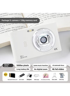 Generic Ccd Digital Camera Hd Camera Student Small Hd Travel Entry Campus Retro Travel Card Machine-Body Color:Ivory White -128g Memory Card +  Luxury Gift Package Accessories  - Image 1