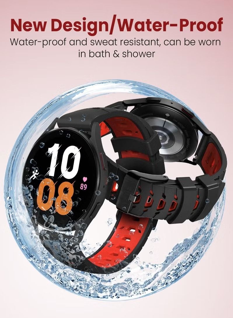 Zaboon Moxedo Silicone Waterproof Adjustable Replacement Watch Band 20mm Compatible for Samsung Galaxy Watch 5 (Black/Red) - Image 2