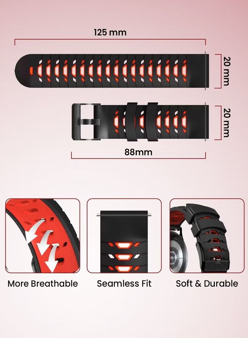 Zaboon Moxedo Silicone Waterproof Adjustable Replacement Watch Band 20mm Compatible for Samsung Galaxy Watch 5 (Black/Red) - Image 3