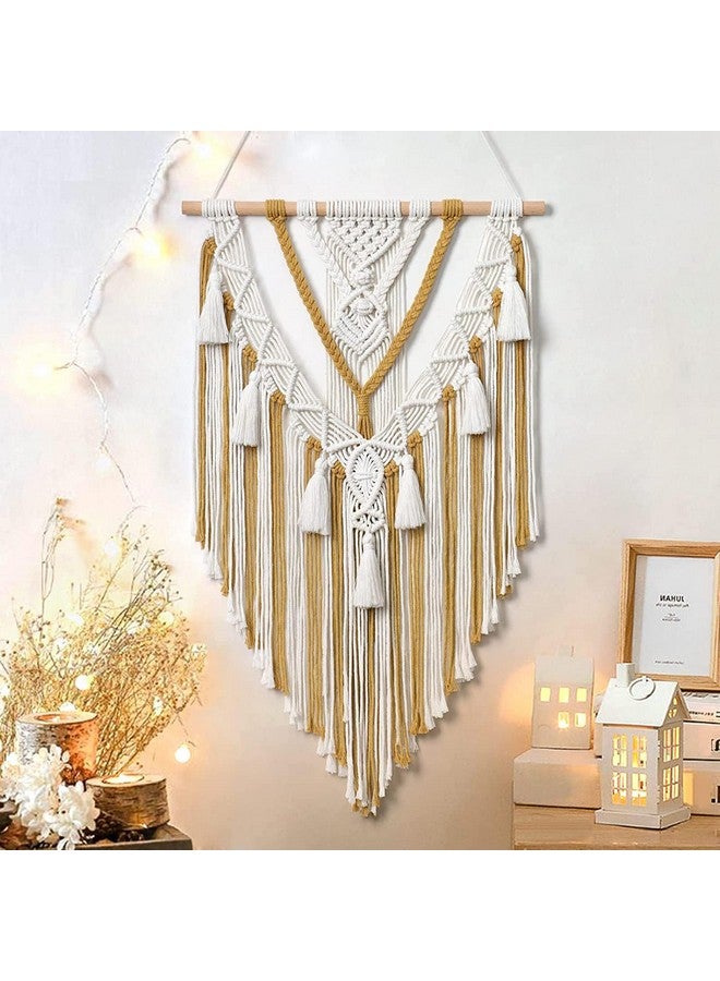 Kaahira Polycotton Macrame Boho Home Wall Hanging Decor Tapestries | Handmade Bohemian Decor Art For Bedroom, Living Room, Office | Unique Gifting Item (Yellow), 70 Centimeters - Image 1