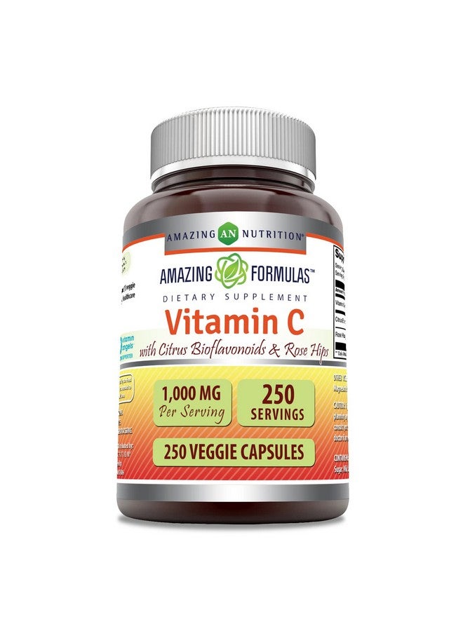 Amazing Nutrition Amazing Formulas Vitamin C (Ascorbic Acid) 1000 mg with Rose HIPS & Citrus Bioflavonoids | Veggie Capsules Supplement | Non-GMO | Gluten Free | Made in USA (250 Count)  - Image 1