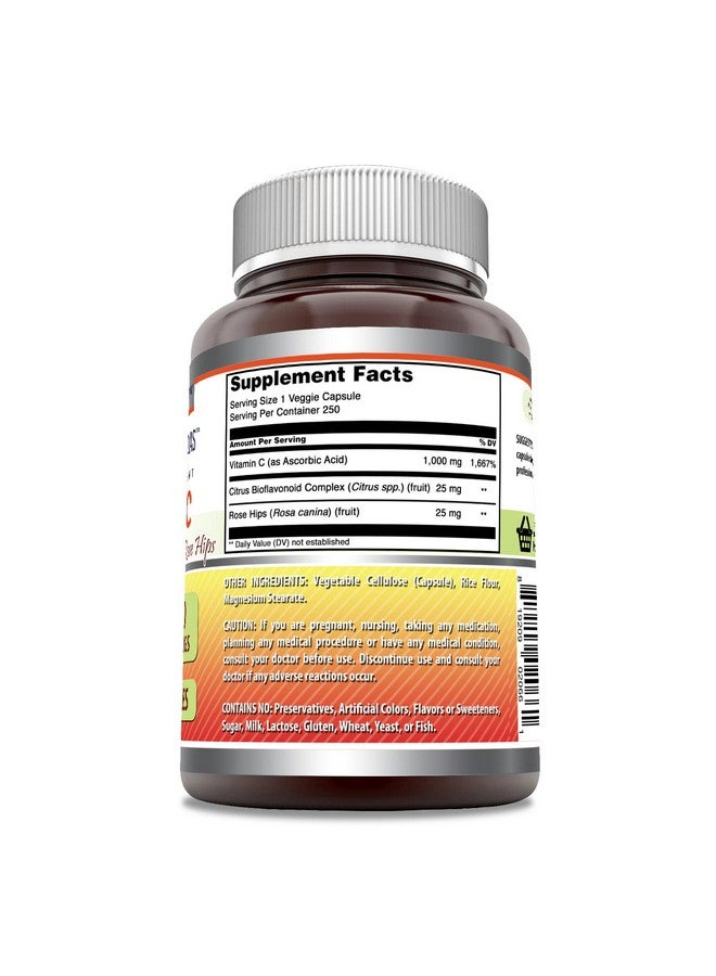 Amazing Nutrition Amazing Formulas Vitamin C (Ascorbic Acid) 1000 mg with Rose HIPS & Citrus Bioflavonoids | Veggie Capsules Supplement | Non-GMO | Gluten Free | Made in USA (250 Count)  - Image 3