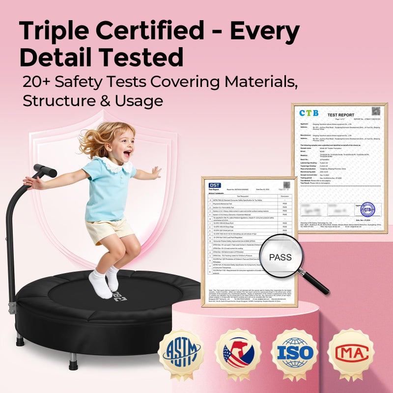 BCAN 36'' Toddler Trampoline, ASTM Certified - Kids Trampoline for Ages 1-6, Foam Handle & Safe Thickened Cover, Mini Trampoline for Kids Indoor, Easy to Assemble - Image 4