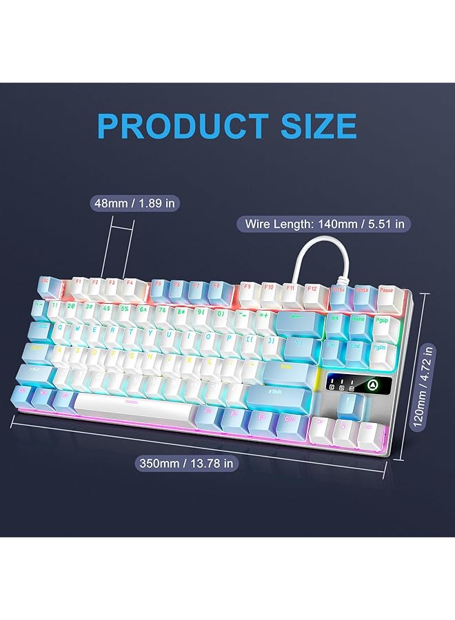 Gaming Keyboard 87 Keys Wired 6 Colours Led Multi Mode Ambient Backlit Keyboard 75% Mechanical Keyboard For Laptops Pc Gamers White/Blue - Image 5