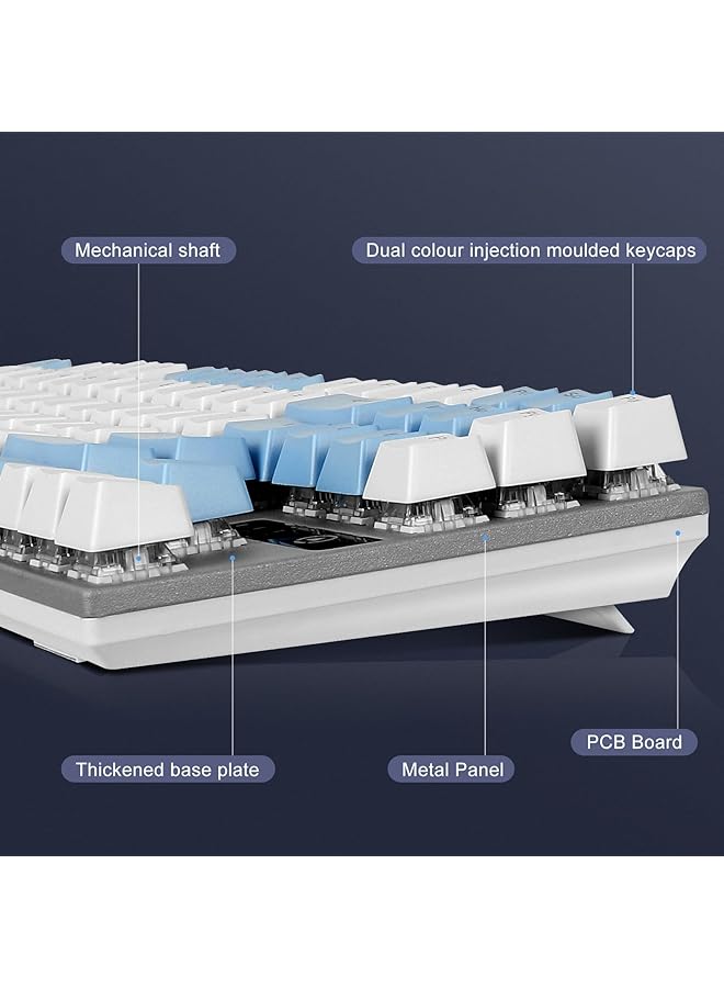 Gaming Keyboard 87 Keys Wired 6 Colours Led Multi Mode Ambient Backlit Keyboard 75% Mechanical Keyboard For Laptops Pc Gamers White/Blue - Image 4