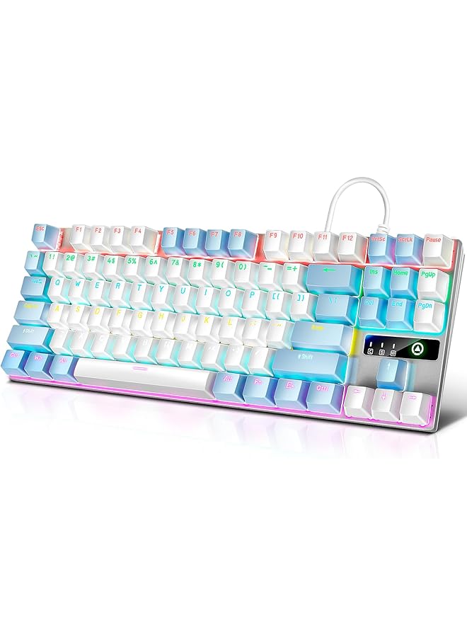 Gaming Keyboard 87 Keys Wired 6 Colours Led Multi Mode Ambient Backlit Keyboard 75% Mechanical Keyboard For Laptops Pc Gamers White/Blue - Image 1