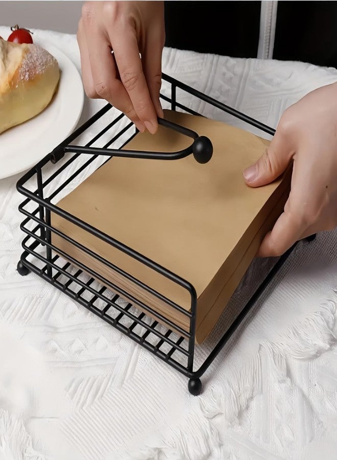 SWTOOL Black Napkin Holder Modern Square Metal Flat Napkin Storage Stand Holder with Weighted Pivoted Arm for Outdoor Farmhouse Wedding Party Hotel - Image 3