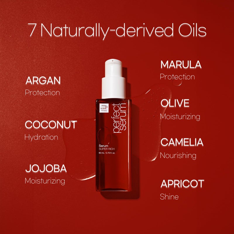 Mise En Scène سيروم ميس إن سين بيرفكت سوبر ريتش مع زيوت الأركان - جوهر الشعر للعناية المكثفة عالية التغذية، زيت شعر كوري، 2.70 أونصة سائلة - Image 3