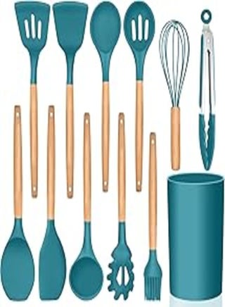 Kitchen Utensils Set of 12, E-far Silicone Cooking Utensils with Holder, Non-stick Cookware Friendly & Heat Resistant, Includes Spatula Tong Whisk Ladle Brush Slotted Turner Spoon(assorted color) - pzsku/Z2353018A509FE450619EZ/45/_/1723236357/c5db186c-ad60-4411-8c3d-531acc7a917b