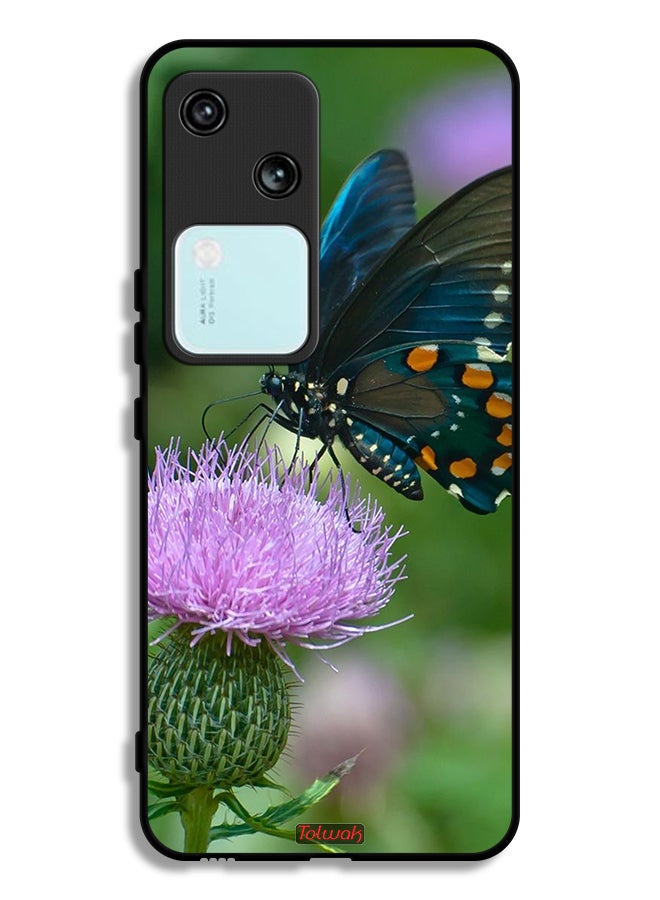 Tolwak Vivo V30 5G Protective Case Cover Butterfly Sitting On Flower - Image 1