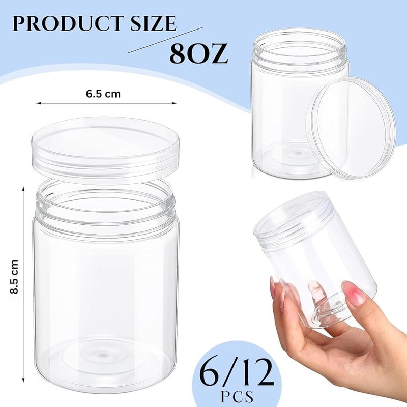 Plastic Jars With Lids, 12 Pack 8 Oz Clear Storage Jars For Kitchen Cookie Candy Spices Dry Food Butter Honey Cosmetics Cream, Included Extra Label and A Pen - Image 3