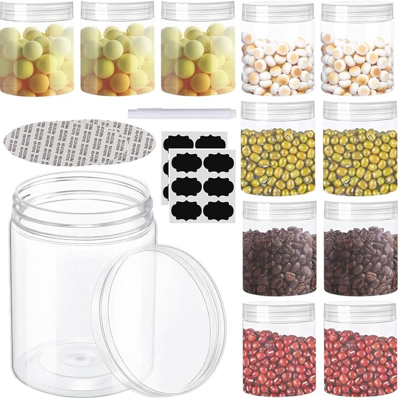 Plastic Jars With Lids, 12 Pack 8 Oz Clear Storage Jars For Kitchen Cookie Candy Spices Dry Food Butter Honey Cosmetics Cream, Included Extra Label and A Pen - Image 1