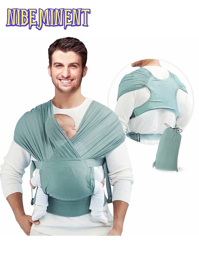 NIBEMINENT Baby Wrap Carrier Slings, Versatile Front-Facing Baby Sling Wrap Carrier, Adjustable Baby Carrier, Original Stretchy Infant Sling, Perfect for Newborn Babies and Children , Green - Image 1