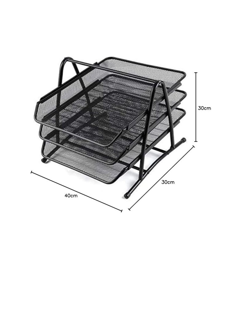 حامل منظم لأوراق المكتب الشبكية، حامل منظم للمستندات المعدنية - أسود - Image 1