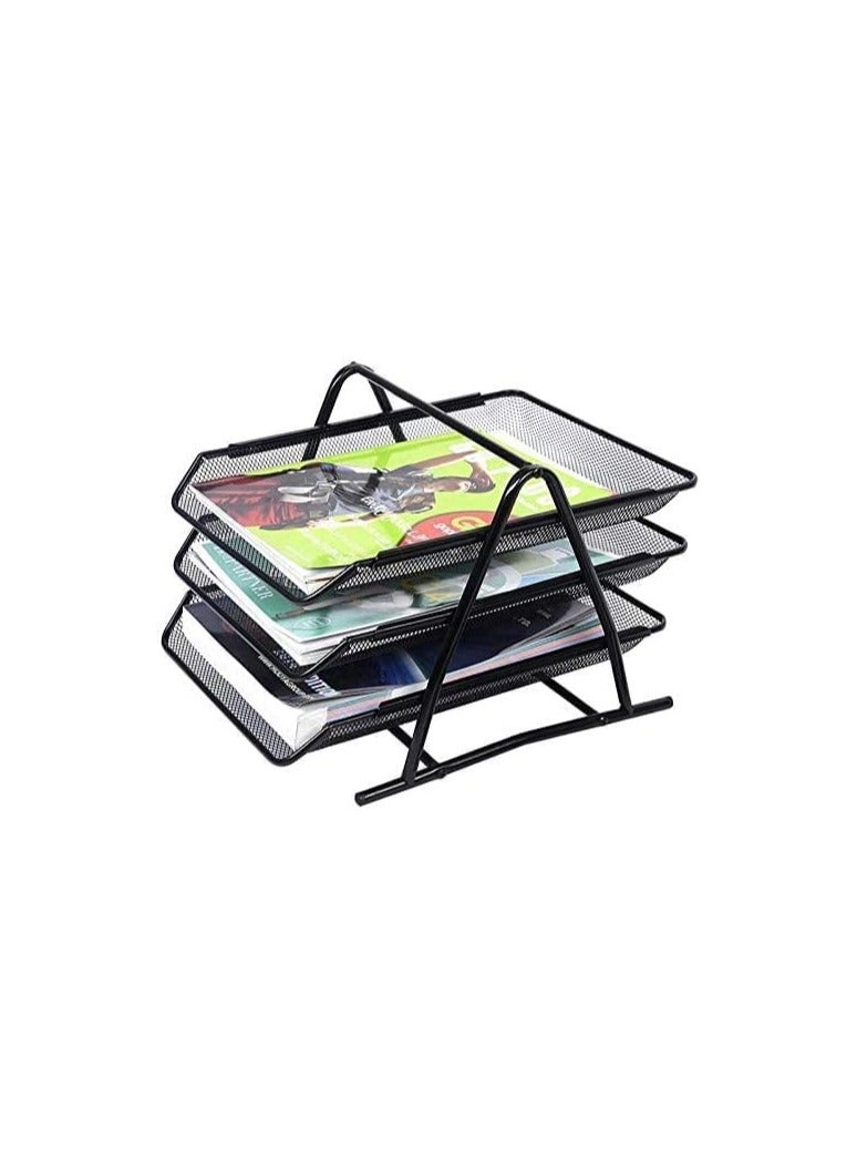 حامل منظم لأوراق المكتب الشبكية، حامل منظم للمستندات المعدنية - أسود - Image 3