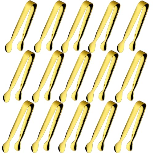 Sunenlyst 15PCS Mini Tongs for Serving, Metal Tong Stainless Steel Gold Tongs, 4.25Inch Small Sugar Tong, Kitchen Mini Serving Tongs for Appetizers, Ice, Charcuterie, Gold Utensil for Dessert Table, Tea Party - Image 1