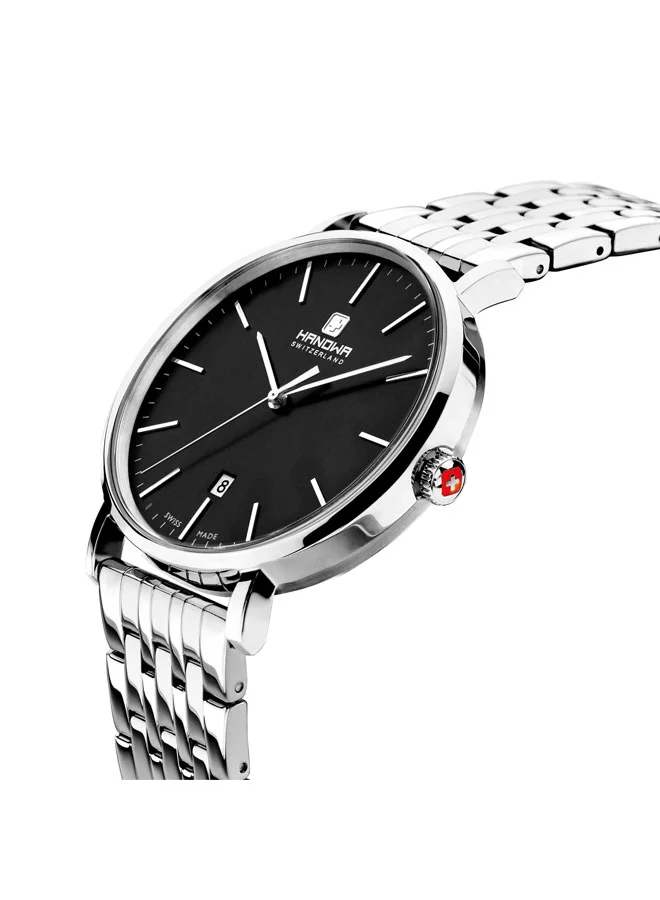 Hanowa Brisen Black Dial Silver Stainless Steel Bracelet Analog Watch for Men 41mm