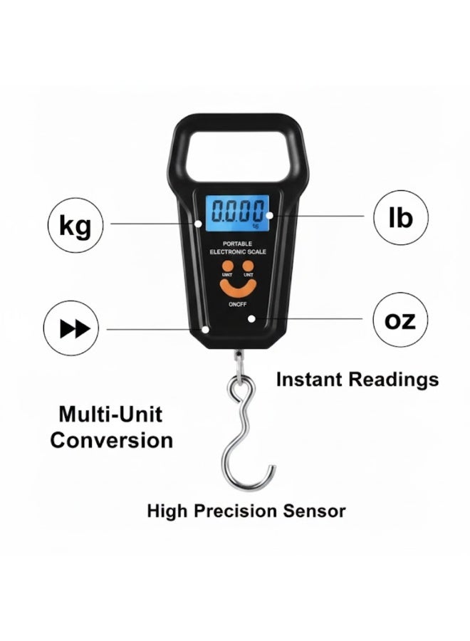 لوكاداه ميزان أمتعة رقمي معلق بشاشة LCD - ميزان وزن إلكتروني محمول مزود بخطاف متين من الفولاذ المقاوم للصدأ، ميزان أمتعة سفر يدوي للحقائب، الصيد، الطرود والاستخدام المنزلي (كجم/رطل/أونصة) - Image 3