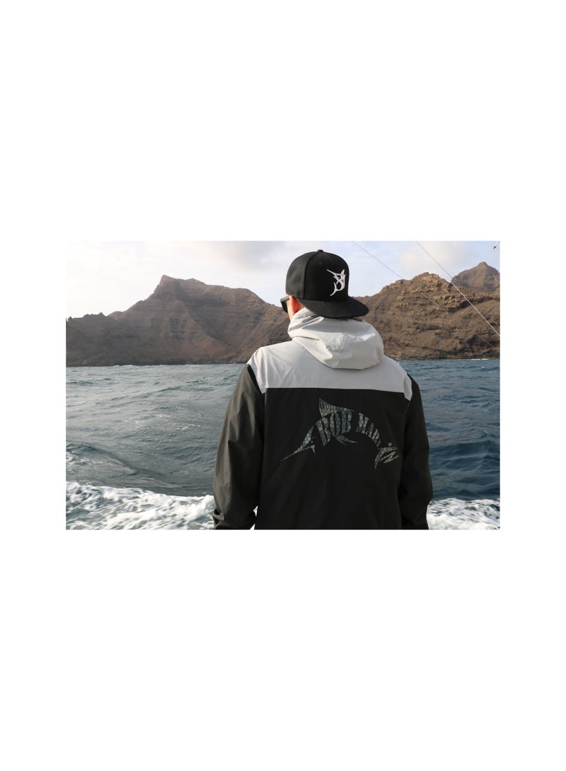 BOB MARLIN Marlin Fishing Hoody Jacket 4 Pockets 100% Polyester Black Grey  - Image 3