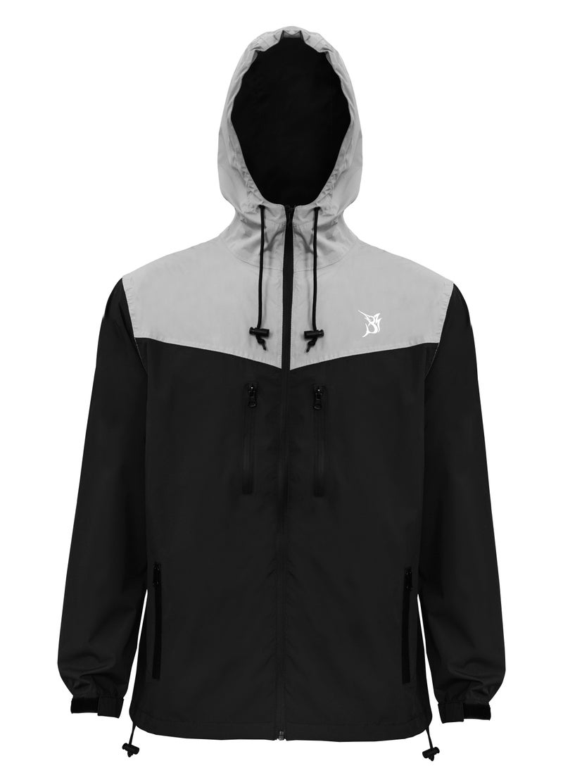 BOB MARLIN Marlin Fishing Hoody Jacket 4 Pockets 100% Polyester Black Grey  - Image 1