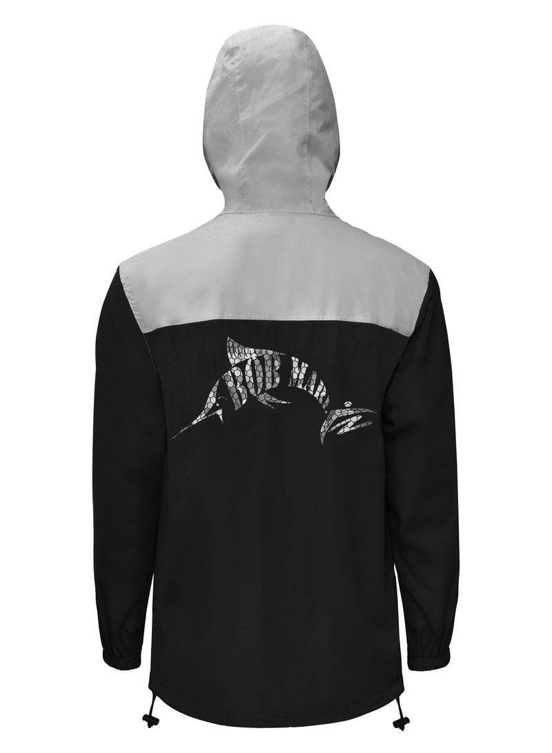 BOB MARLIN Marlin Fishing Hoody Jacket 4 Pockets 100% Polyester Black Grey  - Image 2
