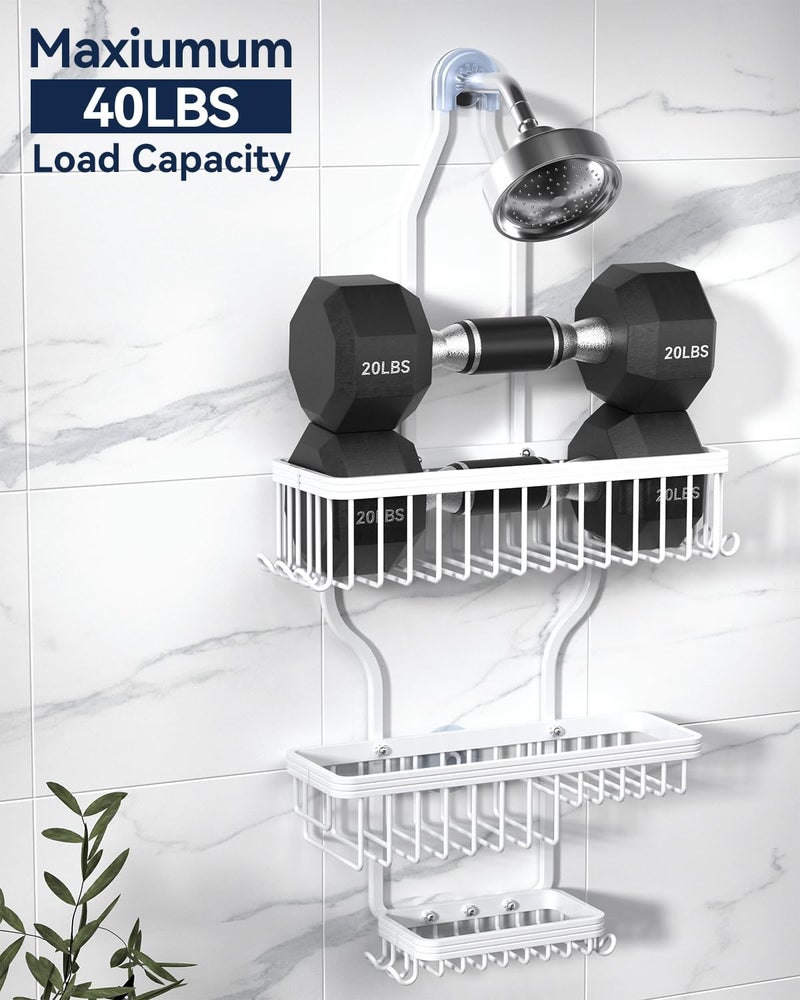 YASONIC Shower Caddy - Never Rust Aluminum Organizer - Over Shower Head with 10 Hooks & Soap Basket - White - Image 4