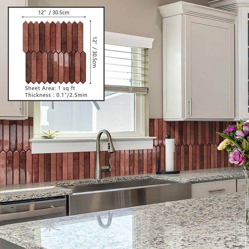 BESTWOO 10 Sheet Long Hexagon Peel and Stick Backsplash Tile, 12"x12" 3D Adhesive Glossy Marble Vinyl Stick on Wall Tiles for Bathroom, Kitchen, Living Room (Brown, 12" x 12") - Image 3