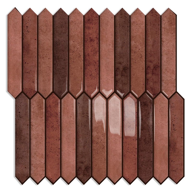BESTWOO 10 Sheet Long Hexagon Peel and Stick Backsplash Tile, 12"x12" 3D Adhesive Glossy Marble Vinyl Stick on Wall Tiles for Bathroom, Kitchen, Living Room (Brown, 12" x 12") - Image 1