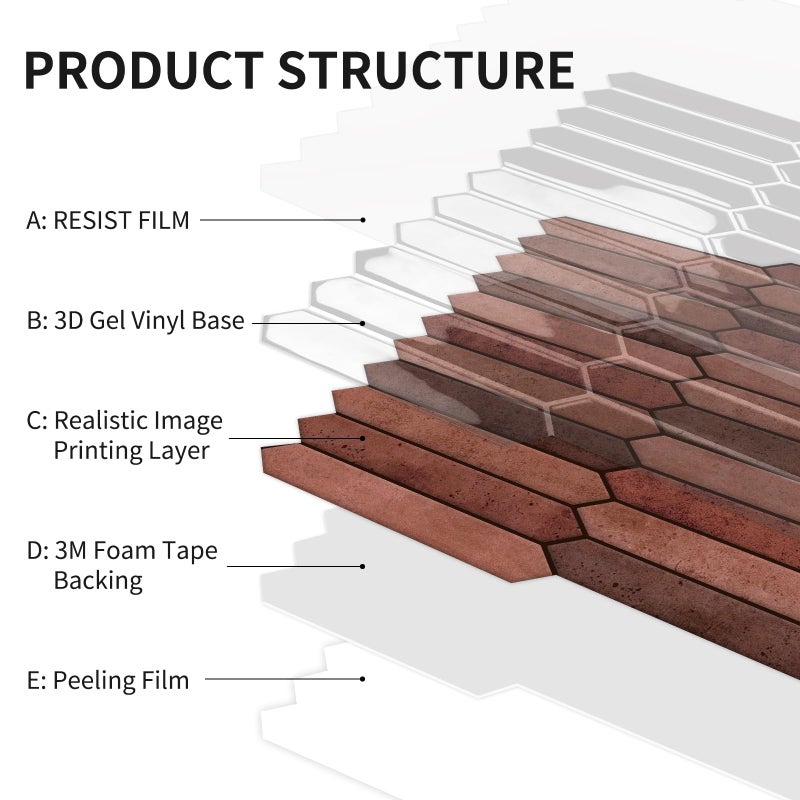 BESTWOO 10 Sheet Long Hexagon Peel and Stick Backsplash Tile, 12"x12" 3D Adhesive Glossy Marble Vinyl Stick on Wall Tiles for Bathroom, Kitchen, Living Room (Brown, 12" x 12") - Image 4
