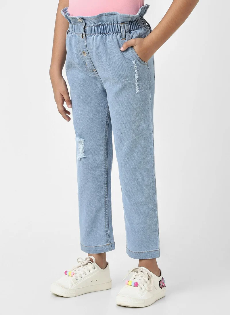 Nautinati Nautinati Girls' Cotton Denim Distressed Jeans