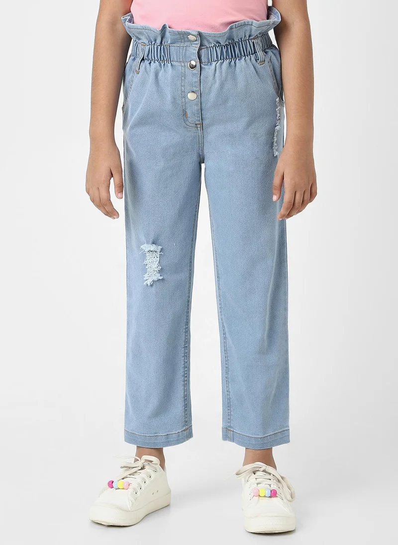 Nautinati Nautinati Girls' Cotton Denim Distressed Jeans