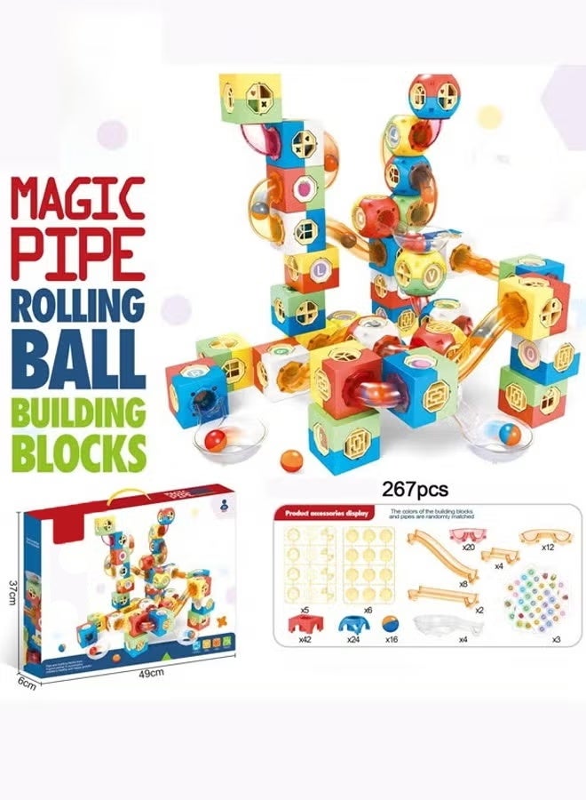 267 PCS magnetic track building block toys Pinball Pipe Magnetic Track Block Set Magnetic assembled slide ball toy Sliding ball magnetic building block set DIY assembly toy set Educational toys - Image 1