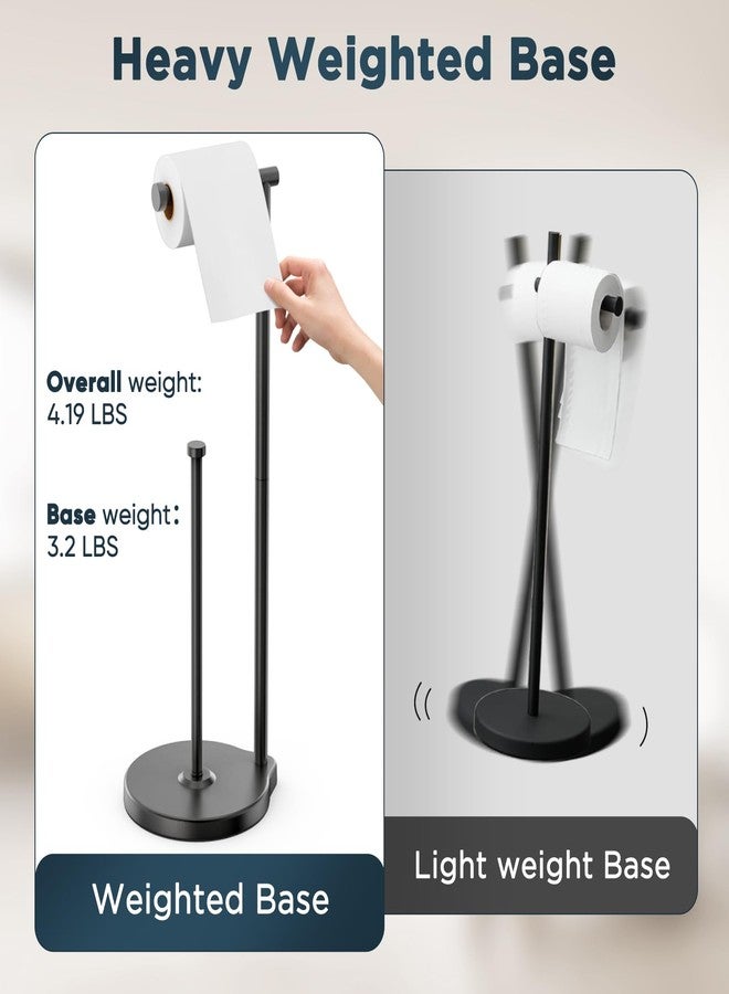 theaoo Heavy-Duty Toilet Paper Holder Stand - Modern Freestanding Bathroom Toilet Tissue Paper Roll Holder with Reserve & Storage, Stainless Steel (Black, Free Standing) - Image 5