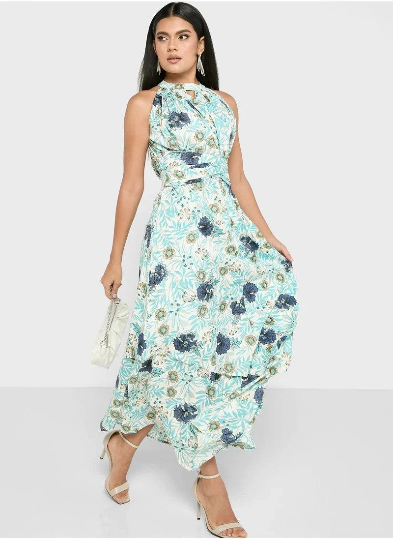ELLA Printed Halter Neck Dress