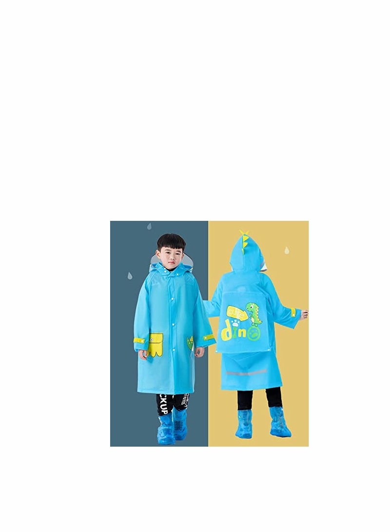 KASTWAVE Kids Rain Poncho, Children's raincoats, Kids Raincoat Girls Boys Reusable Rain Poncho Jacket, Waterproof Jacket with Hood Toddler Rainwear Rain Coat (Dinosaur M) - Image 3