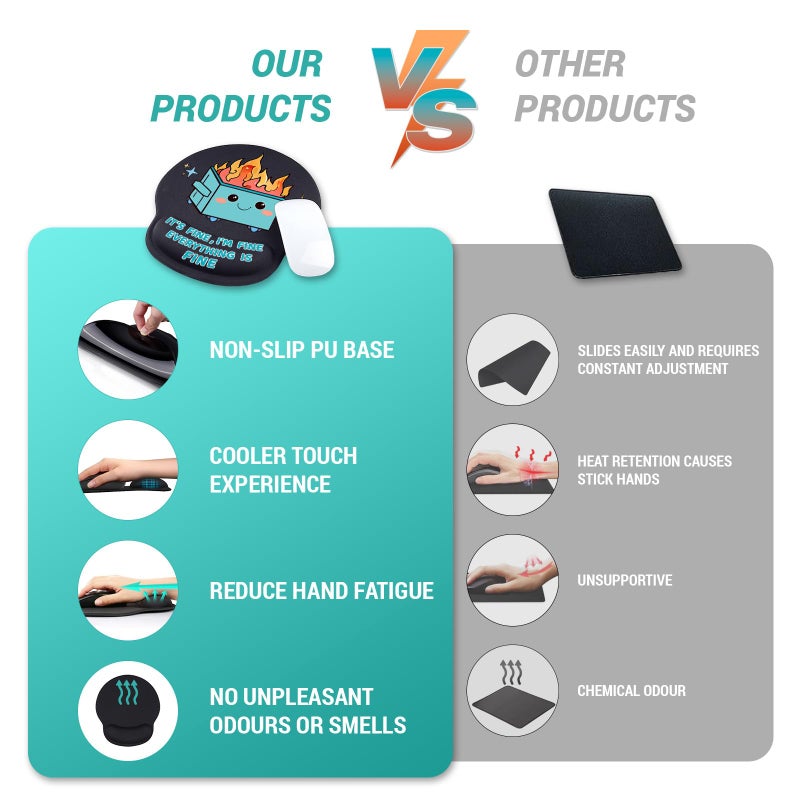 Hancynir Cute Funny Ergonomic Mouse Pad Wrist Support, Dumpster on Fire Gel Mouse Pads with Wrist Rest, Comfortable Pain Relief Mousepad with Non-Slip PU Base for Gaming Work Desk Accessories Office Decor - Image 3