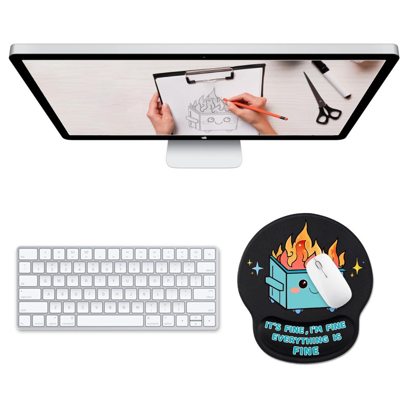 Hancynir Cute Funny Ergonomic Mouse Pad Wrist Support, Dumpster on Fire Gel Mouse Pads with Wrist Rest, Comfortable Pain Relief Mousepad with Non-Slip PU Base for Gaming Work Desk Accessories Office Decor - Image 2