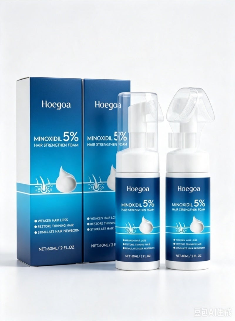 HOEGOA 2 pack 5% Minoxidil Foam for Hair Growth Hair Strengthen Foam to Stop Thinning and Hair Loss for Men and Women, Scalp Care and Volume and Fluff, 60ml/2fl oz - Image 1