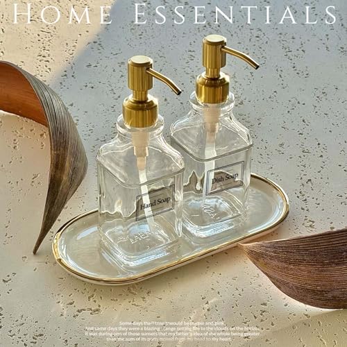 JASAI Antique Square Glass Soap Dispenser with Golden Rust Proof Pump, Refillable soap Dispenser with 10Pcs Stickers for Kitchen, Dish Soap Dispenser for Kitchen Bathroom Soap, Hand soap, Lotion. - Image 5