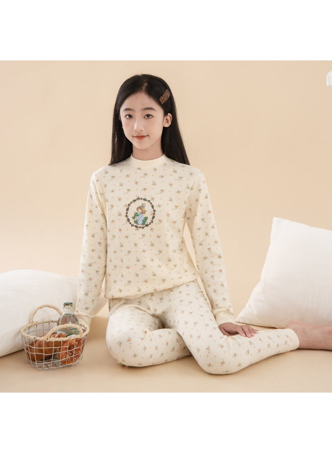 Autumn And Winter Girls' Mid-neck Thermal Underwear Set For Older Girls, Cotton Base Layer Set For Girls