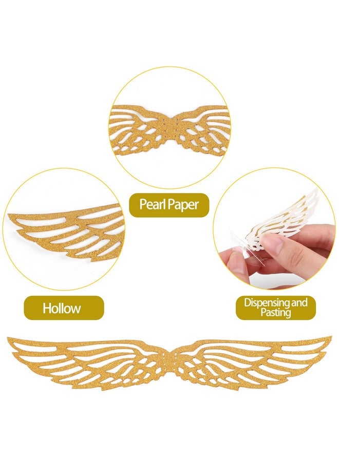 CCINEE 50 Pcs Gold Glitter Wings Wizard Chocolate Decoration Cupcake Toppers Hollowed Golden Wings Wafer with Glue Point Dots for Themed Party Birthday Cake Wedding - Image 3