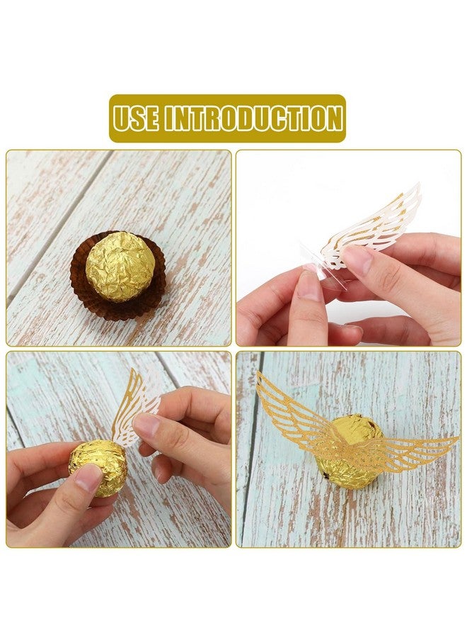 CCINEE 50 Pcs Gold Glitter Wings Wizard Chocolate Decoration Cupcake Toppers Hollowed Golden Wings Wafer with Glue Point Dots for Themed Party Birthday Cake Wedding - Image 4