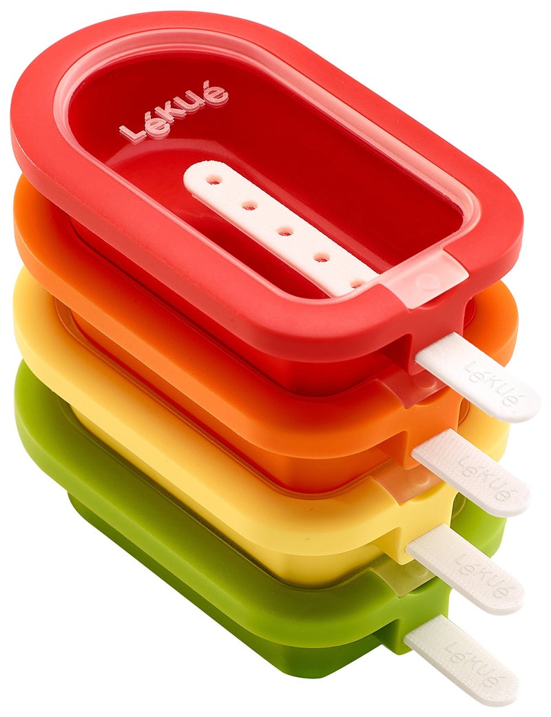 Lku Set of 4 Stackable Popsicle Molds  Sticks  Lids  Homemade Freezer Ice Pops  Frozen Snacks  Flexible Platinum Silicone for Easy Fill  Unmold  Reusable  Dishwasher Safe Multicolor