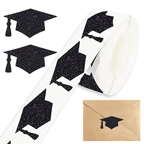 Whaline 600Pcs Graduation Cap Stickers Black Holographic Graduation Hat Sealing Labels Congrats Grad SelfAdhesive Decals for College High School Graduate Party Supplies 15 x 08 Inch - Image 1