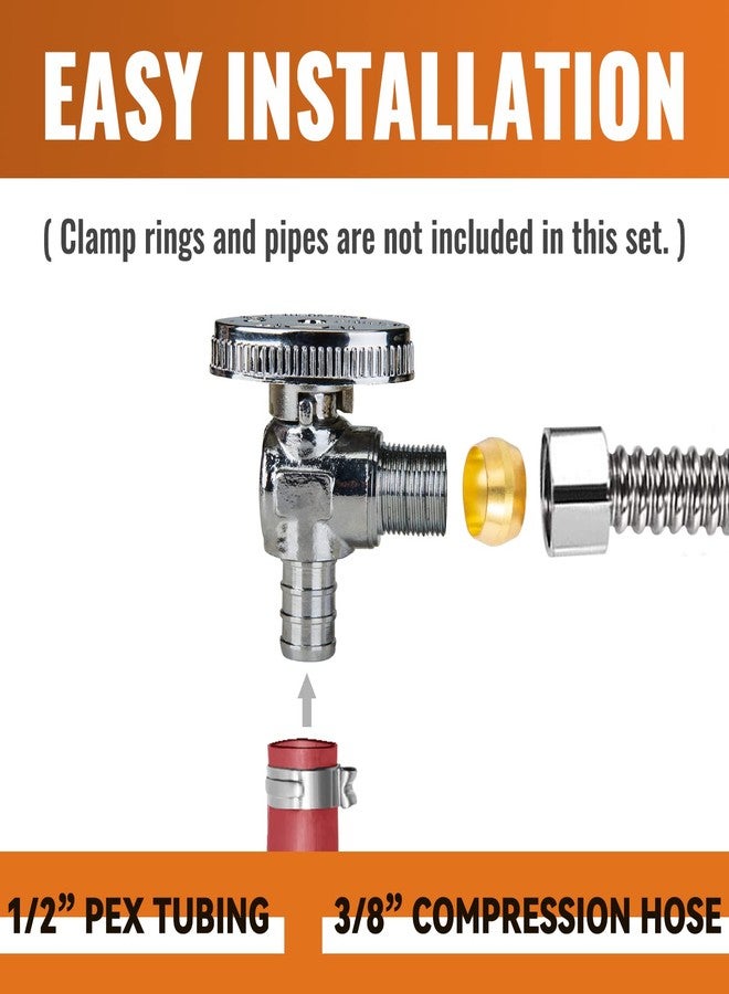 SUNGATOR صمام إيقاف زاوية من نوع PEX من SUNGATOR، عبوة من 10 قطع، مقاس 1/2 بوصة × 3/8 بوصة، ضغط 1/2 بوصة PEX × 3/8 بوصة قطر خارجي، ربع دورة، نحاس مطلي بالكروم، صمام إغلاق 1/2 بوصة PEX للحنفيات والمراحيض، ASTM F1807 - Image 4